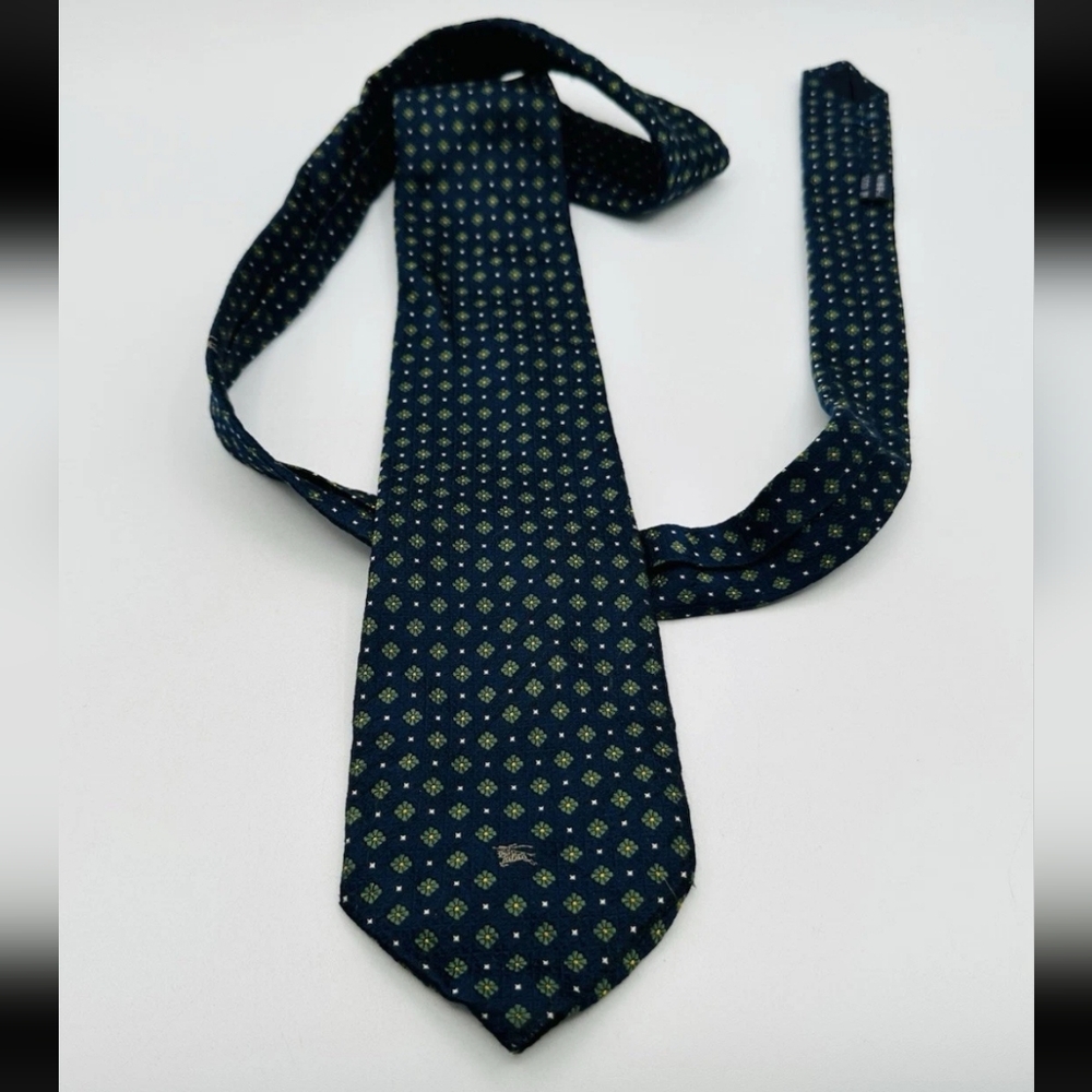 Burberry Navy Gold Patterned Tie Work Event Prom Homecoming Wedding Prom Hoco